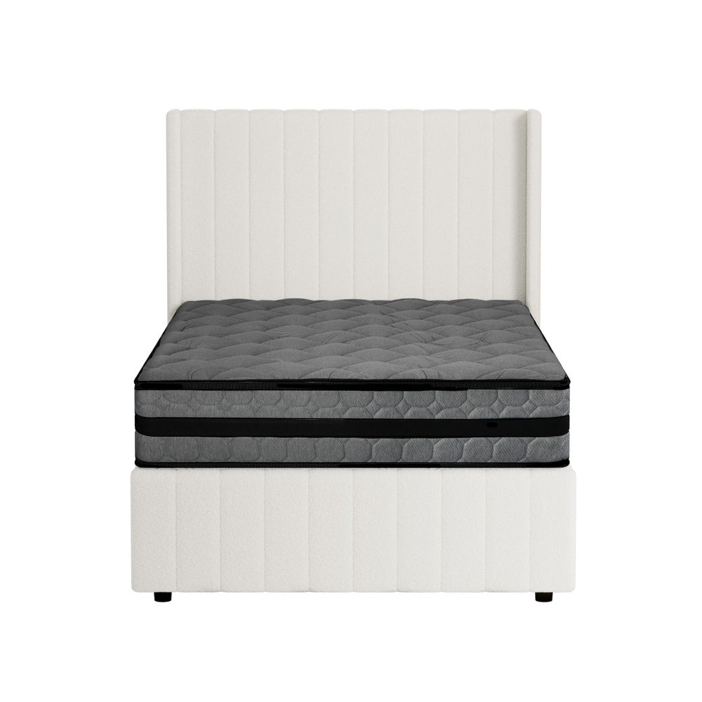 Oikiture Bed Frame with Mattress Set King Single Gas Lift Boucle BILY