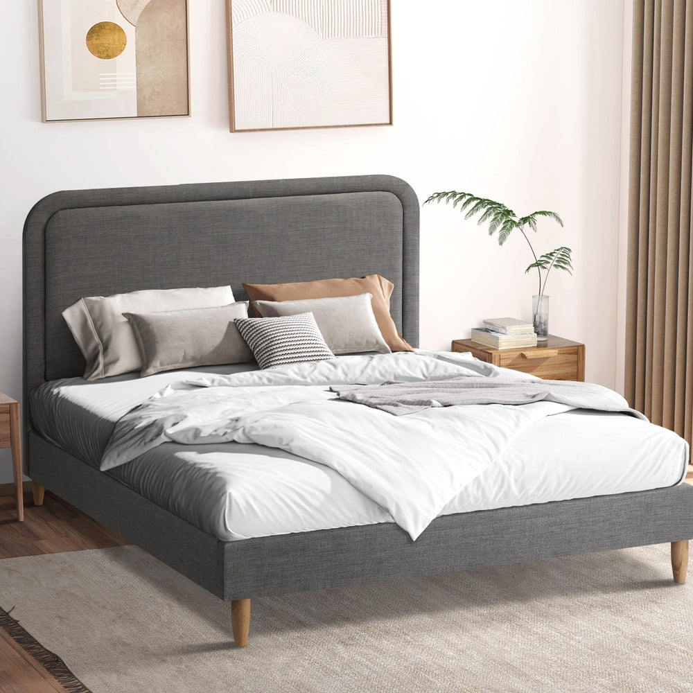 Oikiture Bed Frame Double Size Fabric Grey BOB