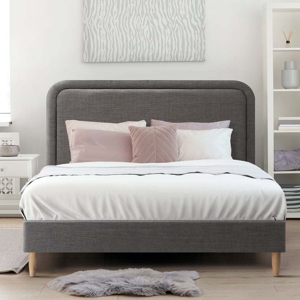 Oikiture Bed Frame Double Size Fabric Grey BOB