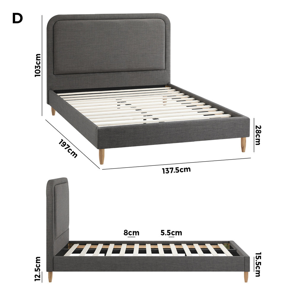 Oikiture Bed Frame Double Size Fabric Grey BOB
