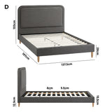 Oikiture Bed Frame Double Size Fabric Grey BOB - Low Angle