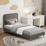 Oikiture Bed Frame King Single Size Fabric Grey BOB - Front View