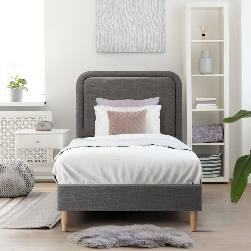 Oikiture Bed Frame King Single Size Fabric Grey BOB