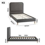 Oikiture Bed Frame King Single Size Fabric Grey BOB - 45-Degree Angle