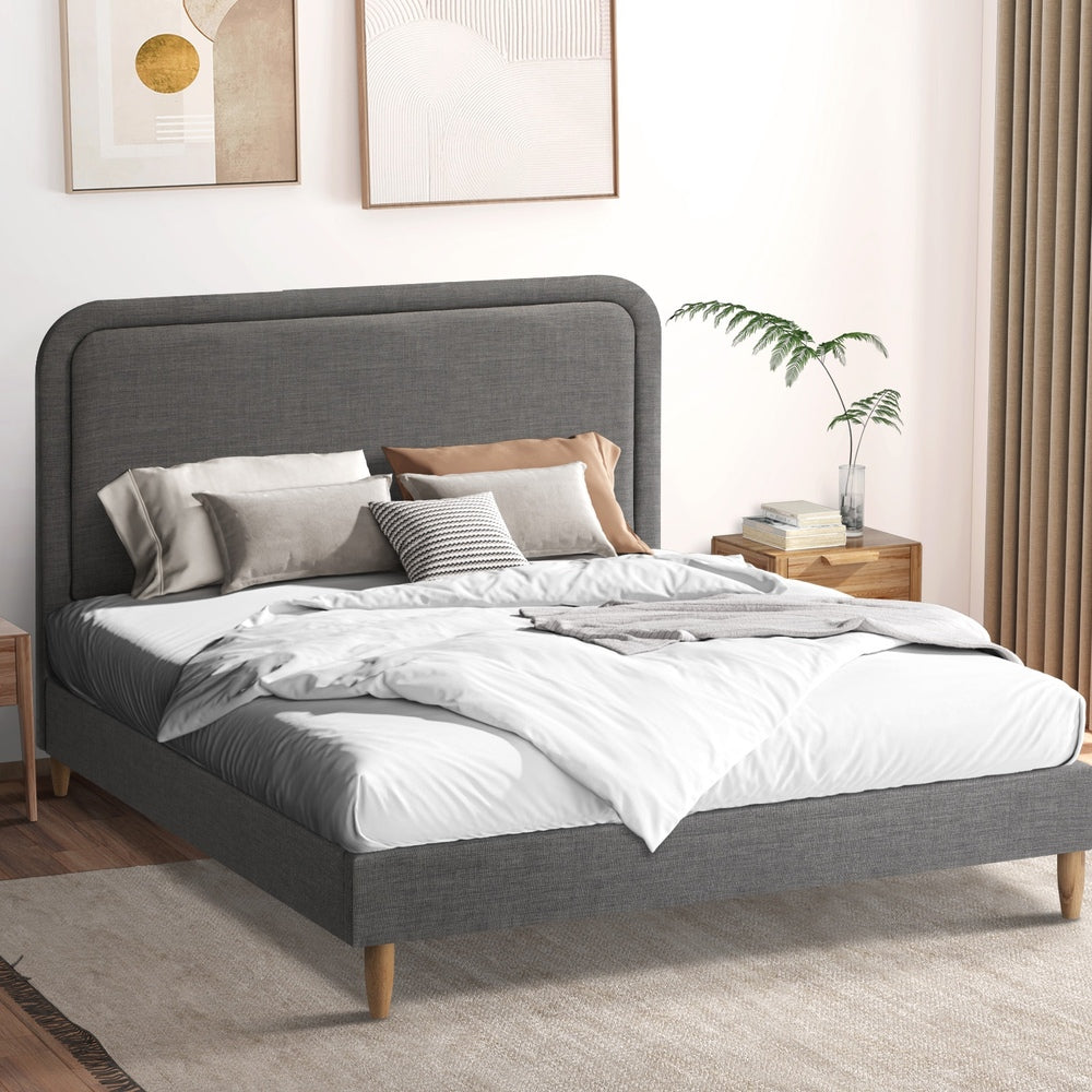 Oikiture Bed Frame Queen Size Fabric Grey BOB