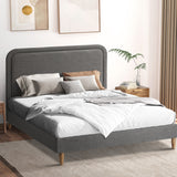 Oikiture Bed Frame Queen Size Fabric Grey BOB - Front View