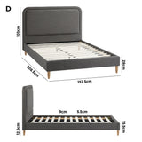 Oikiture Bed Frame Queen Size Fabric Grey BOB