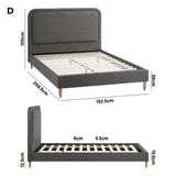 Oikiture Bed Frame Queen Size Fabric Grey BOB - Side View