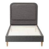 Oikiture Bed Frame Single Size Fabric Grey BOB - Front View
