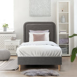 Oikiture Bed Frame Single Size Fabric Grey BOB - Side View