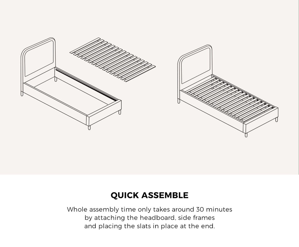 Oikiture Bed Frame Single Size Fabric Grey BOB