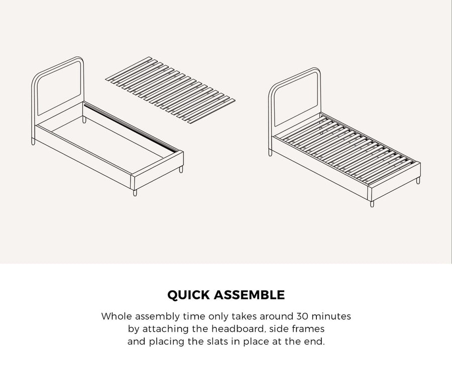 Oikiture Bed Frame Single Size Fabric Grey BOB