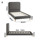 Oikiture Bed Frame Single Size Fabric Grey BOB - 45-Degree Angle