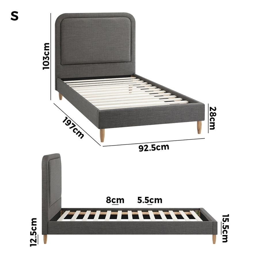 Oikiture Bed Frame Single Size Fabric Grey BOB