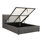 Oikiture Double Bed Frame Gas Lift Storage Base Fabric Grey