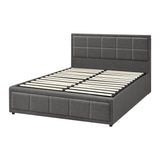 Oikiture Double Bed Frame Gas Lift Storage Base Fabric Grey
