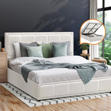 Oikiture Double Bed Frame Gas Lift Storage Base Boucle White