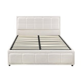 Oikiture Double Bed Frame Gas Lift Storage Base Boucle White