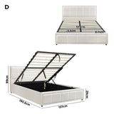 Oikiture Double Bed Frame Gas Lift Storage Base Boucle White