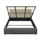 Oikiture Bed Frame King Size Gas Lift Storage Base Fabric Grey - Low Angle