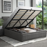 Oikiture Bed Frame King Size Gas Lift Storage Base Fabric Grey