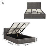 Oikiture Bed Frame King Size Gas Lift Storage Base Fabric Grey - Side View
