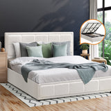 Oikiture  King Bed Frame Gas Lift Storage Base Boucle White - Close-Up Angle