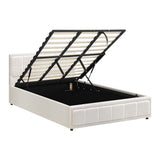 Oikiture King Bed Frame Gas Lift Storage Base Boucle White