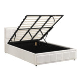 Oikiture  King Bed Frame Gas Lift Storage Base Boucle White