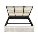 Oikiture  King Bed Frame Gas Lift Storage Base Boucle White - Low Angle