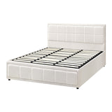 Oikiture  King Bed Frame Gas Lift Storage Base Boucle White - Rear View