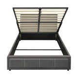 Oikiture Bed Frame King Single Gas Lift Storage Base Fabric Grey - Rear View