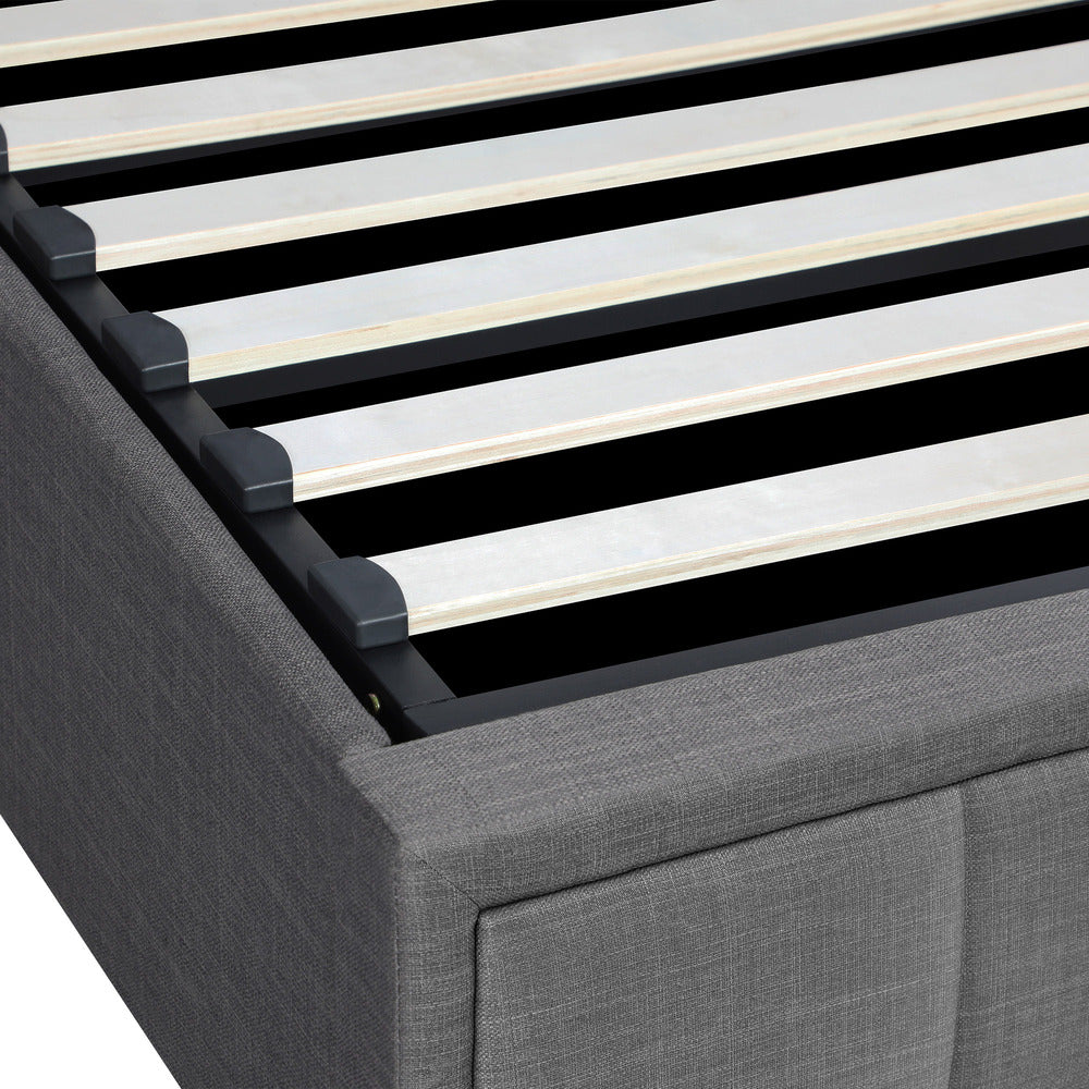 Oikiture Bed Frame King Single Gas Lift Storage Base Fabric Grey
