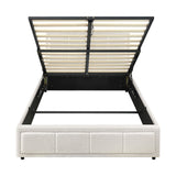 Oikiture Bed Frame King Single Gas Lift Storage Base Boucle White