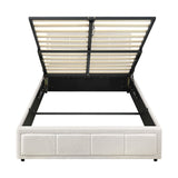 Oikiture Bed Frame King Single Gas Lift Storage Base Boucle White - Side View