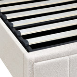 Oikiture Bed Frame King Single Gas Lift Storage Base Boucle White - 45-Degree Angle