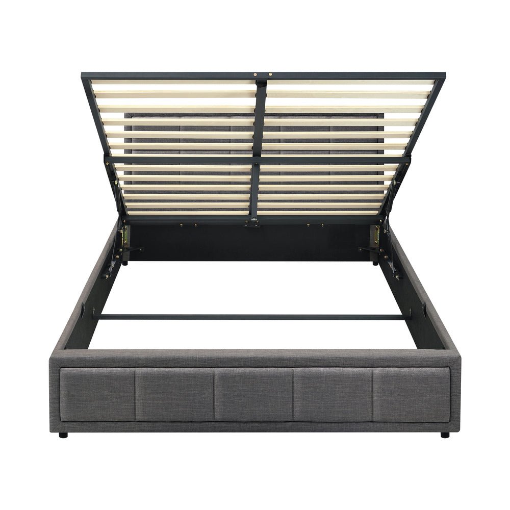 Oikiture Queen Bed Frame Gas Lift Storage Base Fabric Grey