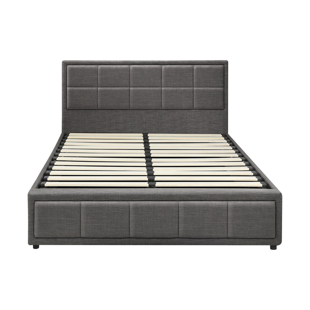 Oikiture Queen Bed Frame Gas Lift Storage Base Fabric Grey