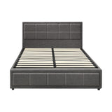Oikiture Queen Bed Frame Gas Lift Storage Base Fabric Grey