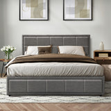 Oikiture Queen Bed Frame Gas Lift Storage Base Fabric Grey - Front View