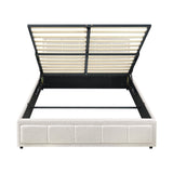 Oikiture Queen Bed Frame Gas Lift Storage Base Boucle White - Front View