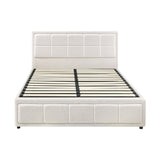 Oikiture Queen Bed Frame Gas Lift Storage Base Boucle White - Side View