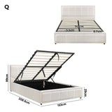 Oikiture Queen Bed Frame Gas Lift Storage Base Boucle White