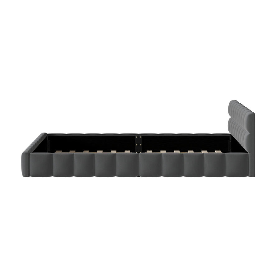 Oikiture Bed Frame King Size Tufted Headboard Grey Velvet