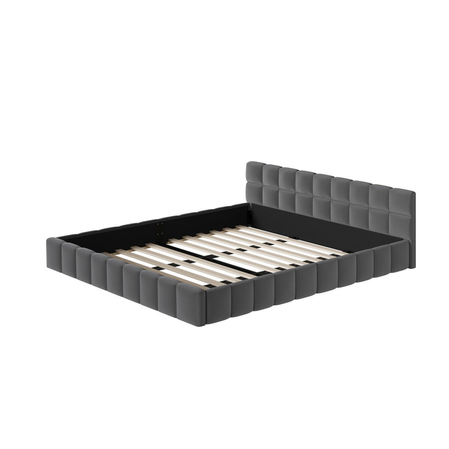 Oikiture Bed Frame King Size Tufted Headboard Grey Velvet
