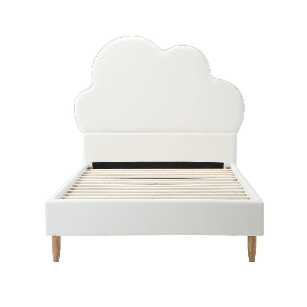Oikiture Bed Frame Single Size Kids Bed Frame White Leather