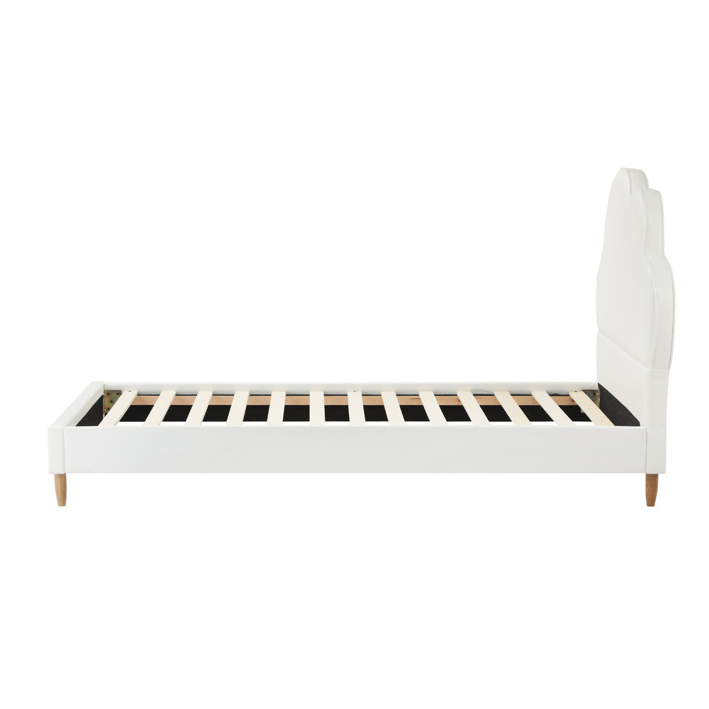 Oikiture Bed Frame Single Size Kids Bed Frame White Leather