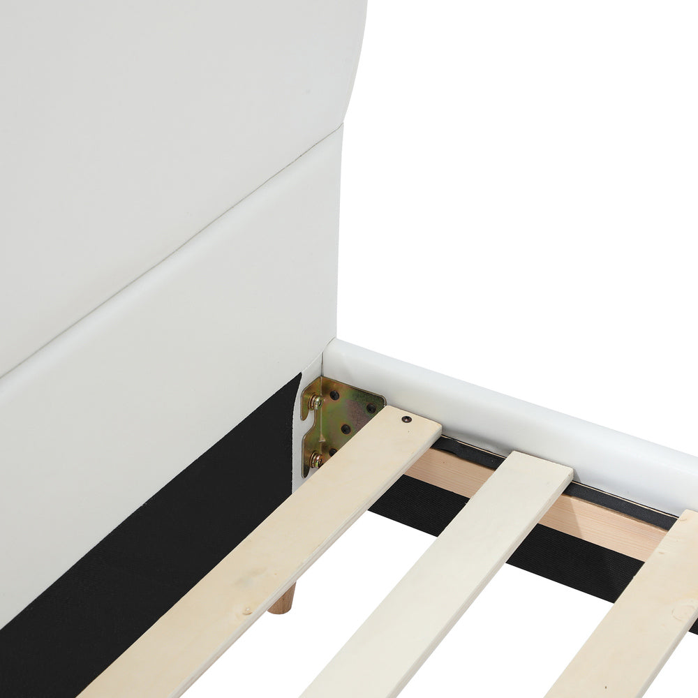 Oikiture Bed Frame Single Size Kids Bed Frame White Leather