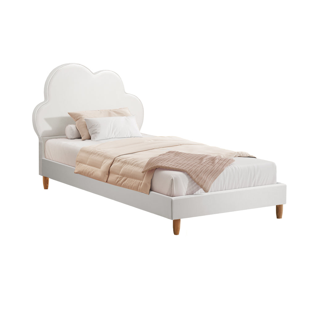 Oikiture Bed Frame Single Size Kids Bed Frame White Leather