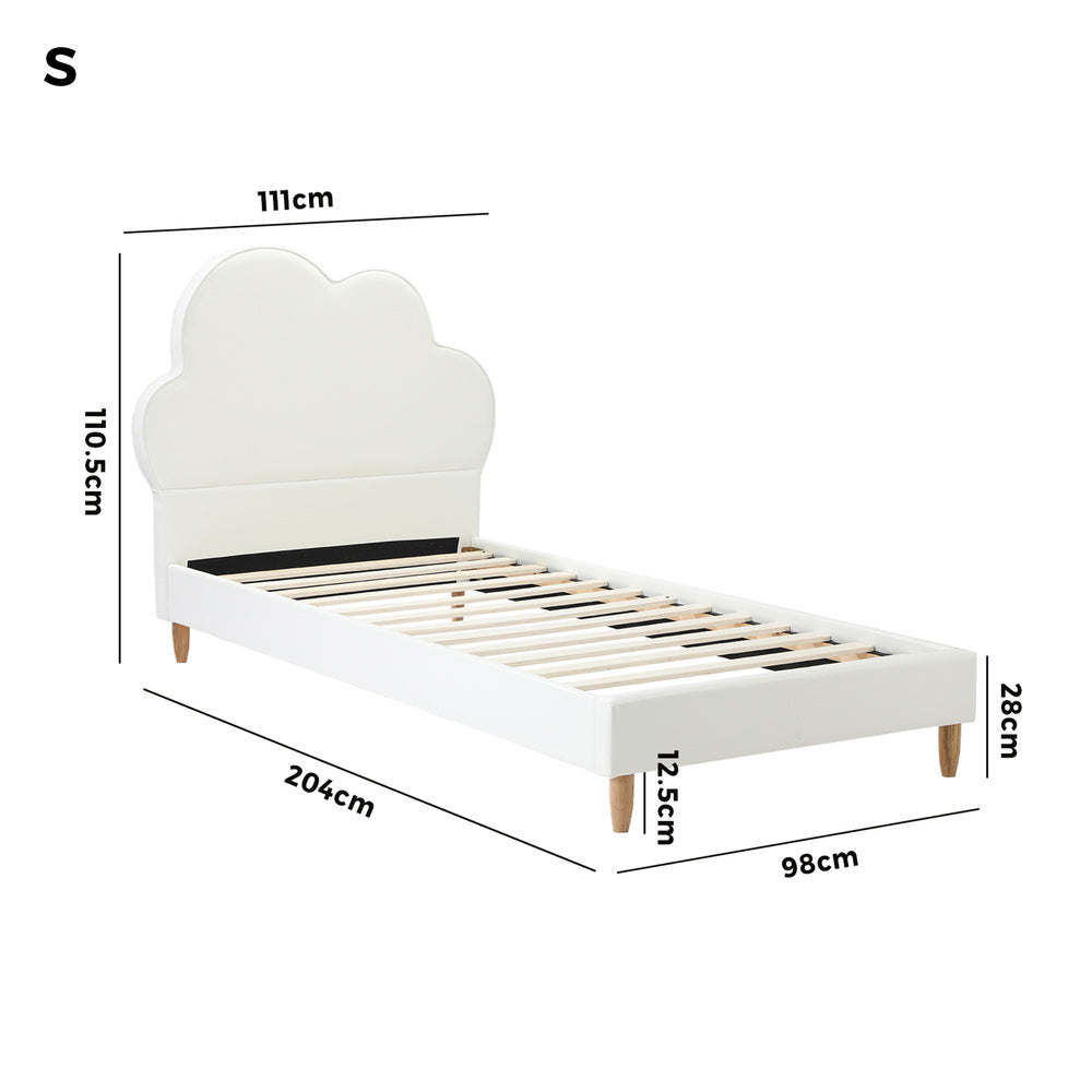 Oikiture Bed Frame Single Size Kids Bed Frame White Leather